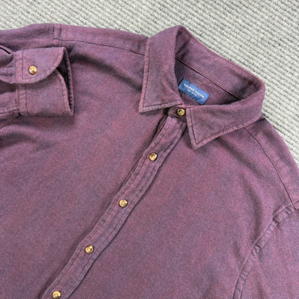 Proper Cloth Mens 16.5 Burgundy Herringbone Flannel Button Down Plum‎ Shirt